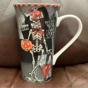 222 Fifth Dapper Skeleton Lady Halloween Latte Mug